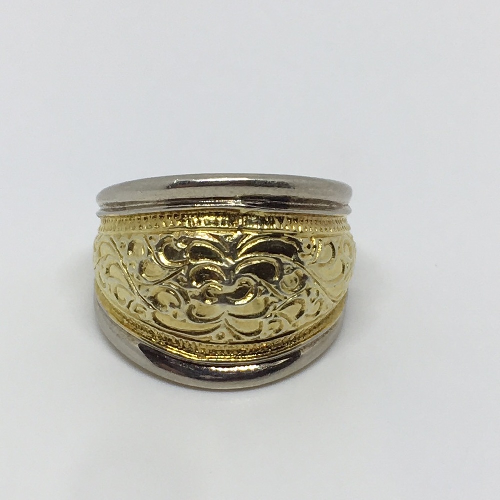 Sterling Silver Gold Plated Cigar Band Ring, Sz 8